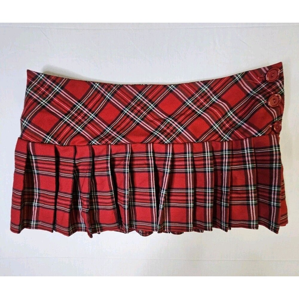STREET CODE Micro Skirt Junior Girl 13 Red Plaid Pleated Schoolgirl Academia Y2K